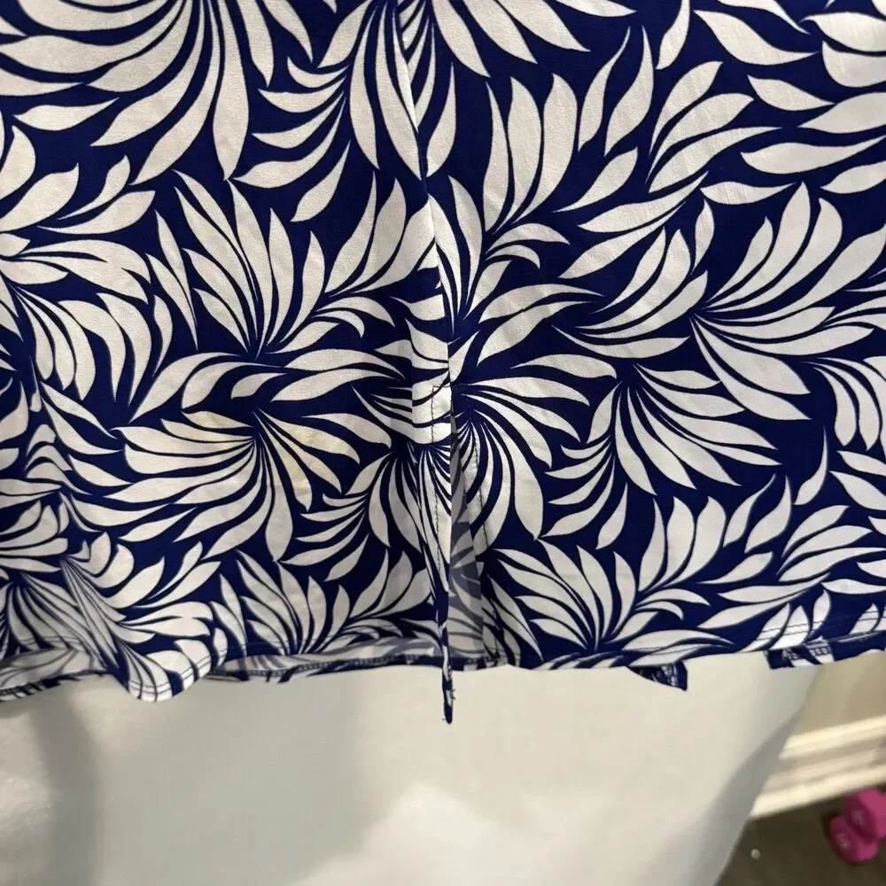 Susan Graver Blue White Tropical Palm Leaf Print Sleeveless Midi Dress 1X - Picture 7 of 7
